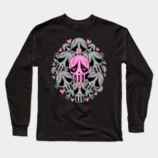 Sometimes Love Hurts - Sad Vibes Broken Hearts Club. Black Pink Skulls with Hearts. Long Sleeve T-Shirt